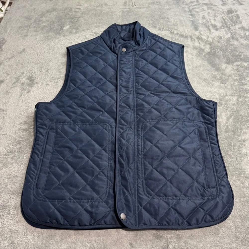 Banana Republic Mens Navy Blue Quilted Vest Mock Neck Snap Front Medium RN54023